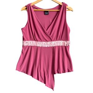 J.T.B. Pink Sequin Handkerchief Hem Sleeveless Top Y2K‎ VTG Glam Coquette Barbie